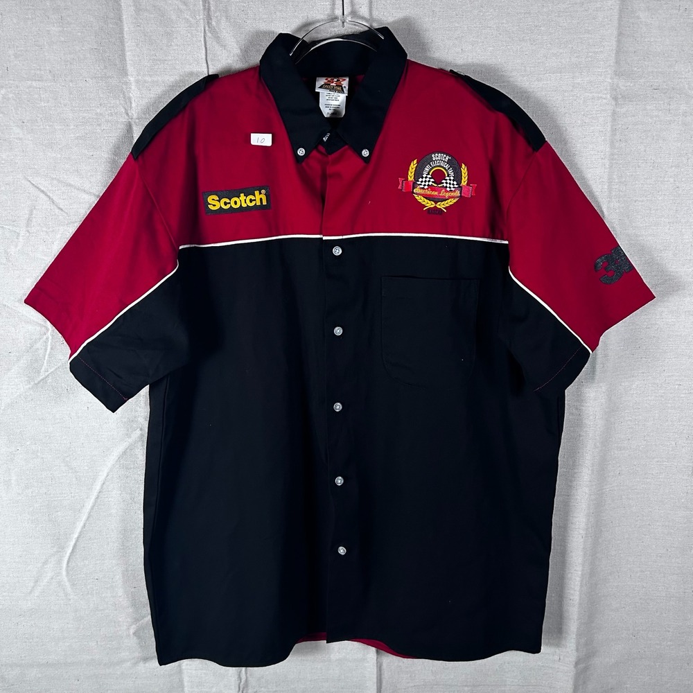 Speed Zone NASCAR 60 Years Scotch Race Crew Shirt Red Black Mens XL Button Up